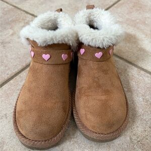 Skechers Brown Kids Shoes with Pink Hearts